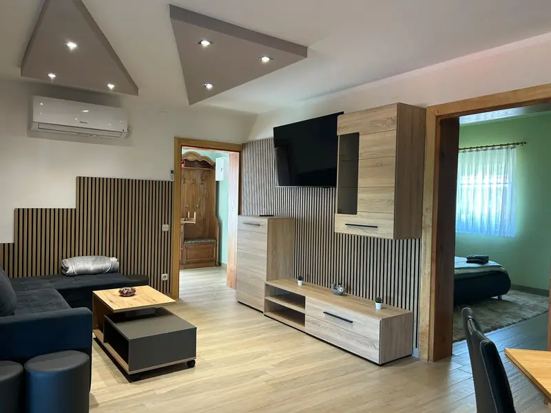 Apartman Felix – dnevni boravak sa zidom od hrastovih letvica